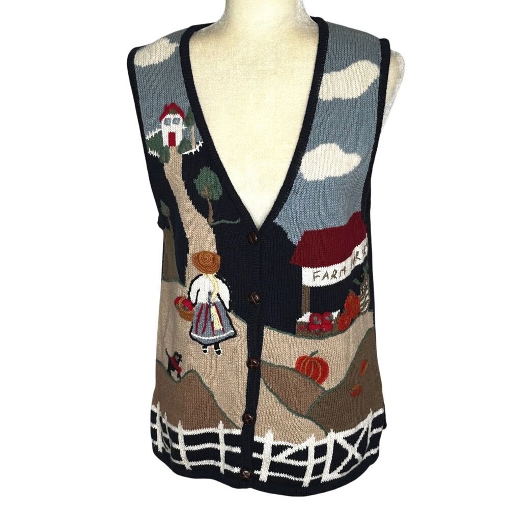 Vintage Capacity Farm Market Novelty Sweater Vest Large